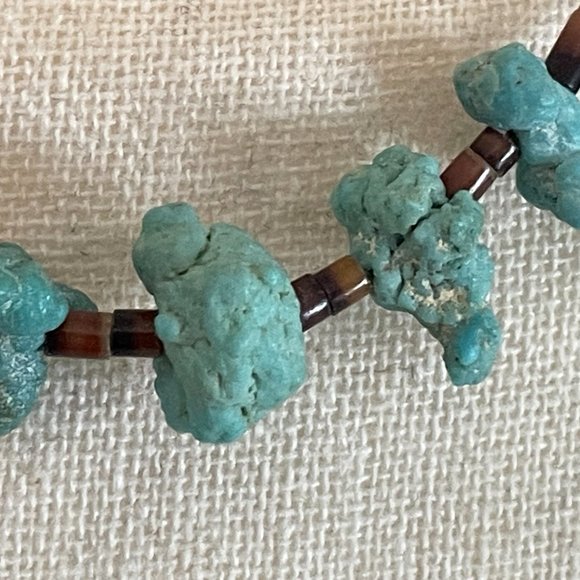 Vintage Navajo Handmade Turquoise Chunk & Brown Heishi Shell Beads necklace - Picture 7 of 12